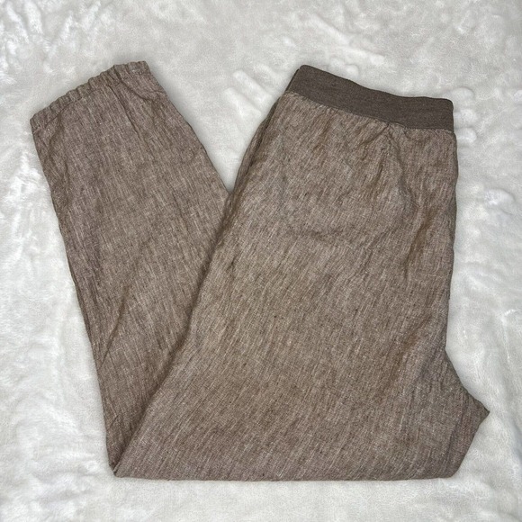 J. Jill Petite Women's Brown Linen Mid Rise Tapered Pull On Ankle Pants - Picture 6 of 11